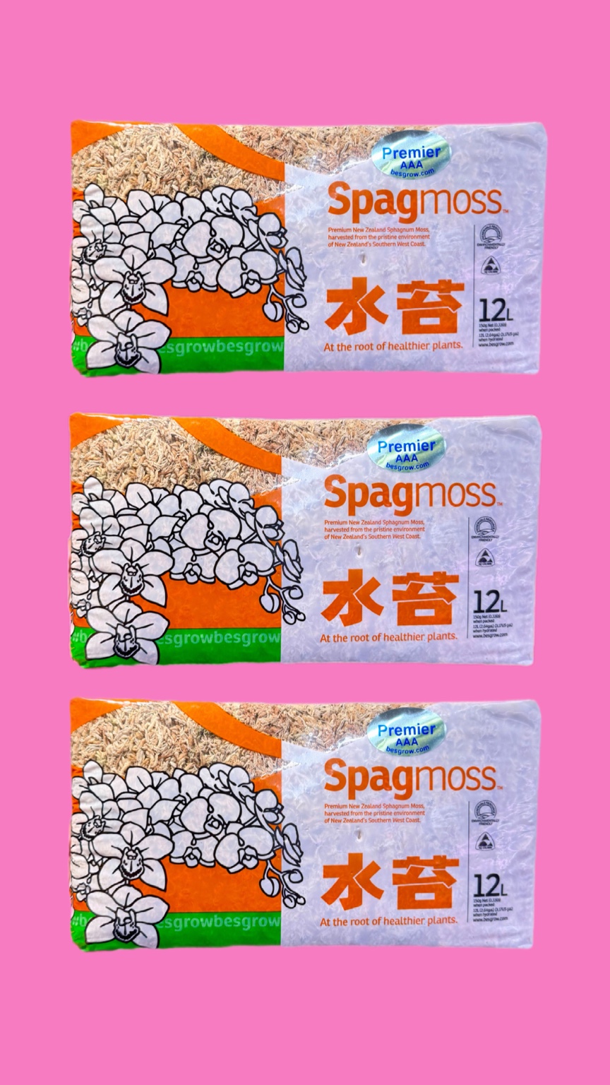 Three packages of Besgrow Premier AAA Spagmoss